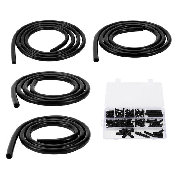 Unique Bargains Silicone Vacuum Tubing Hose 130PSI Max Pressure Automotive Vacuum Line Black with Vacuum Connector 1 Set 3.3Ft 4/6/8/12mm ID 2.5mm Thickness