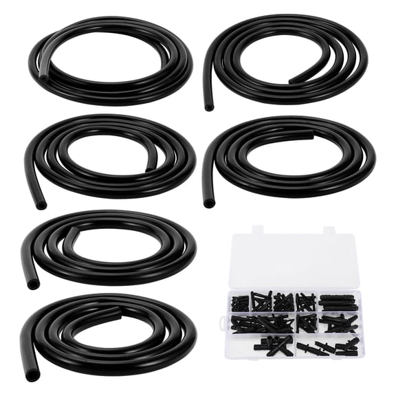 Unique Bargains Silicone Vacuum Tubing Hose 130PSI Max Pressure Automotive Vacuum Line Black with Vacuum Connector 1 Set 5Ft 3/4/5/6/8/10mm ID 2.5mm Thickness