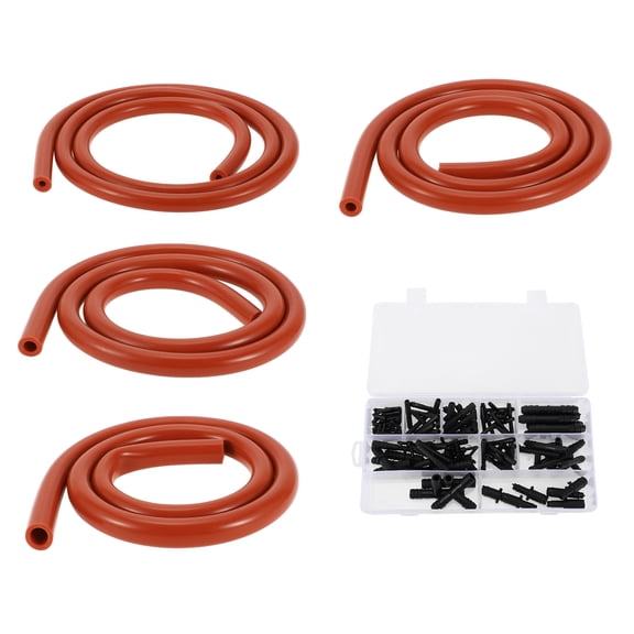 Unique Bargains Silicone Vacuum Tubing Hose 130PSI Max Pressure Automotive Vacuum Line Red with Vacuum Connector 1 Set 3.3Ft 4/6/8/12mm ID 3mm Thickness