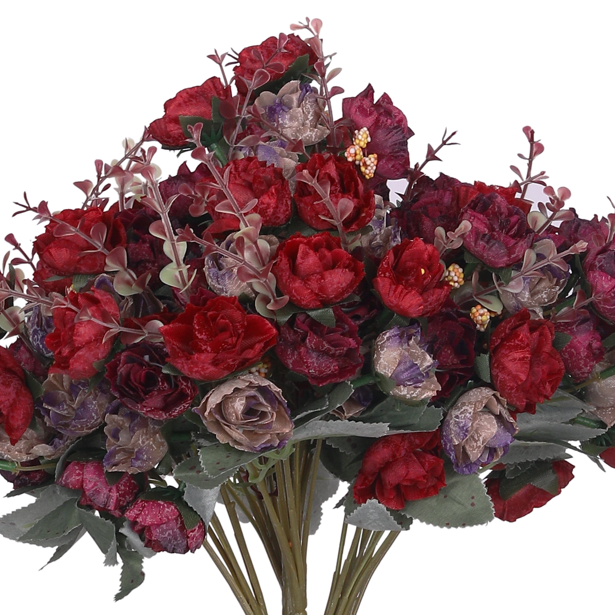 Unique Bargains Silk Rose Bouquet Fake Artificial Flowers Wedding Party Home 6pcs Dark Red