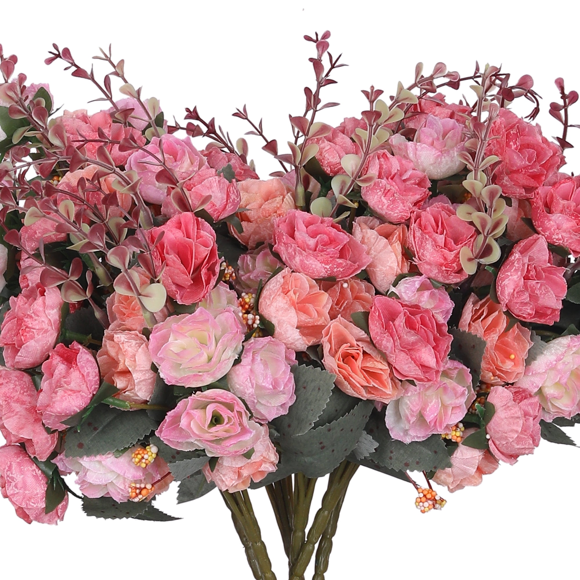 Unique Bargains Silk Rose Bouquet Fake Artificial Flowers Wedding Party Home 6pcs Pink