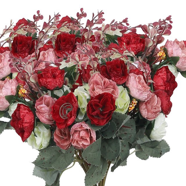 Unique Bargains Silk Rose Bouquet Fake Artificial Flowers Wedding Party