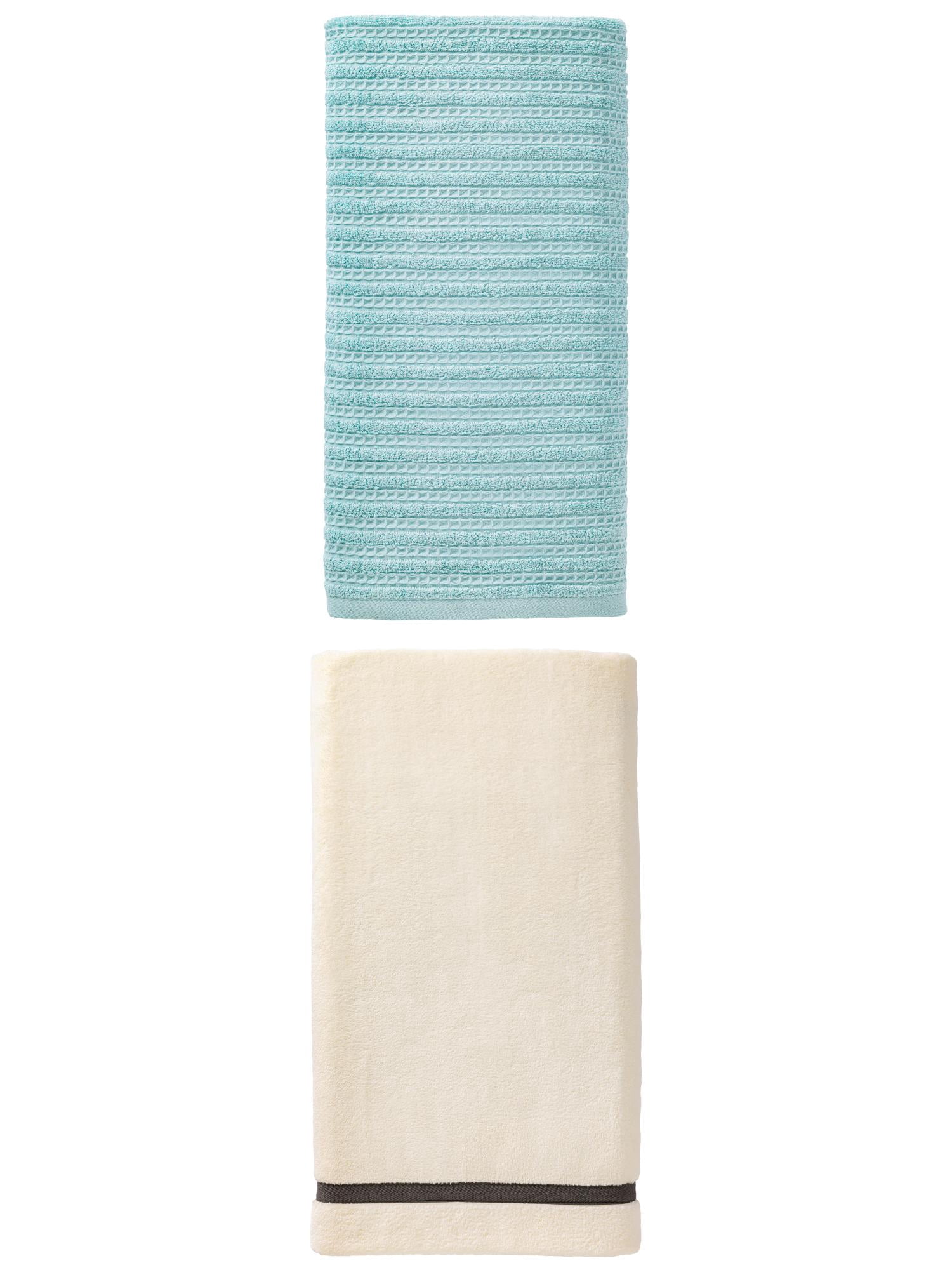 Unique Bargains Silky Fluffy Coral Fleece Bath Towel 2 Pack Beige/Blue 63" x 31"/55" x 28"