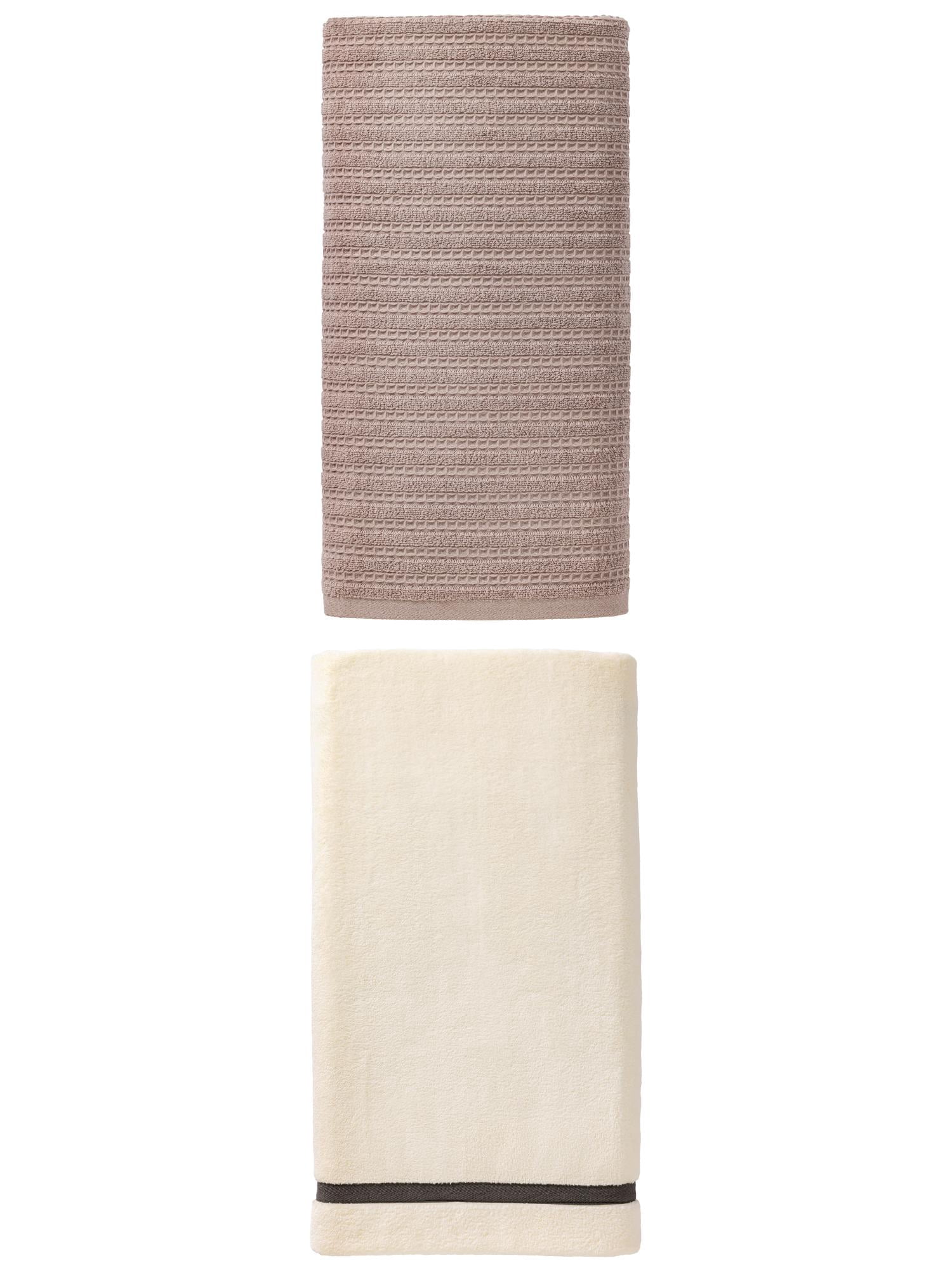 Unique Bargains Silky Fluffy Coral Fleece Bath Towel 2 Pack Beige/Grey 63" x 31"/55" x 28"