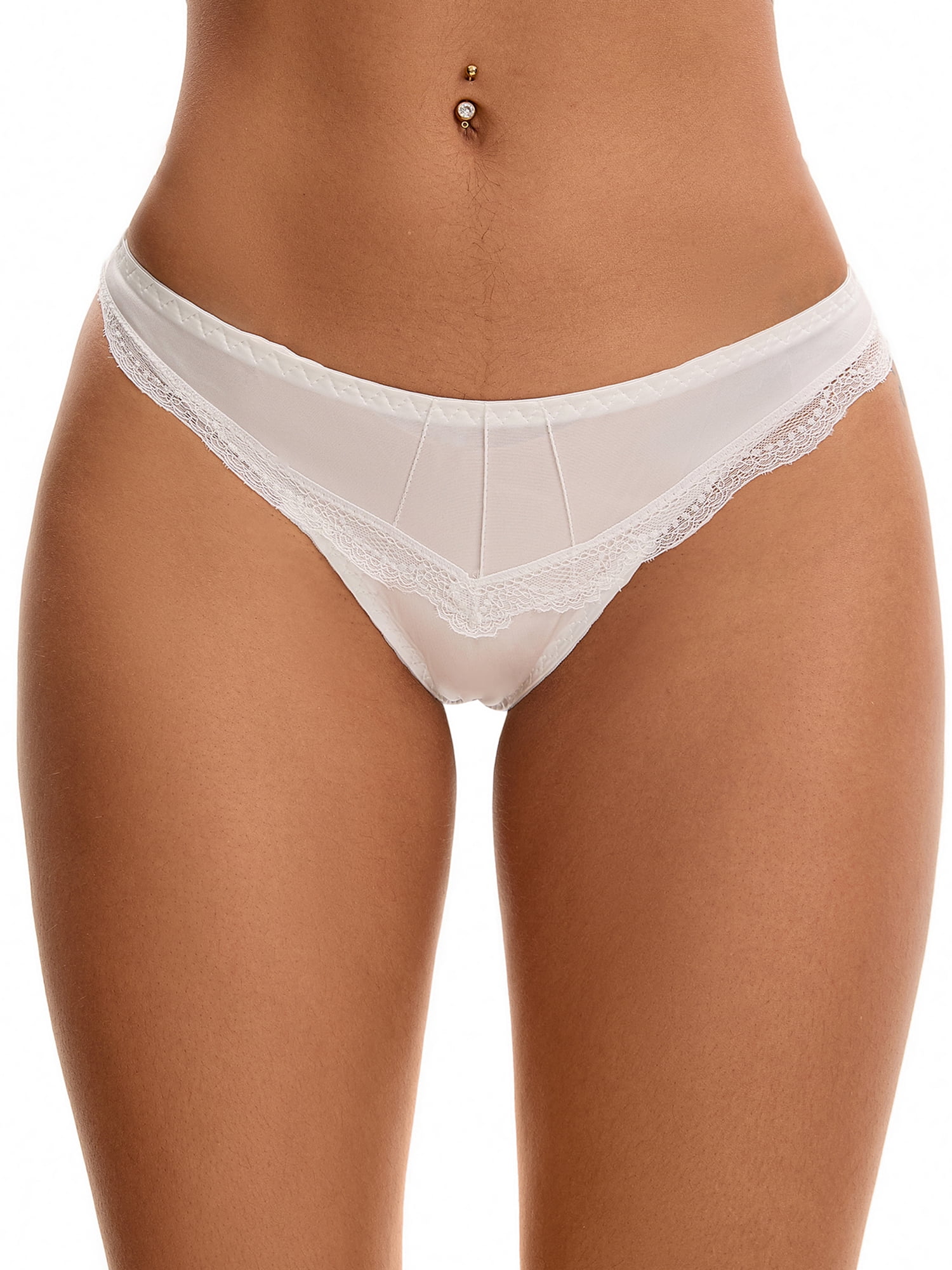 Unique Bargains Silky Hipster Satin  Low Waisted Panties L White