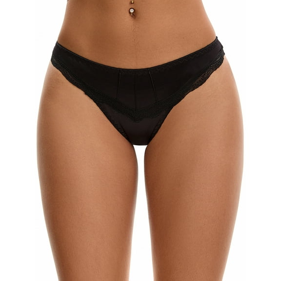 Unique Bargains Silky Hipster Satin Low Waisted Panties M Black