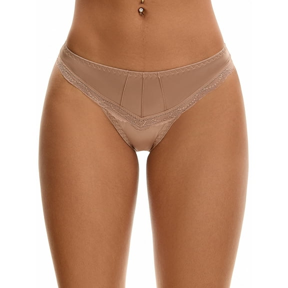 Unique Bargains Silky Hipster Satin  Low Waisted Panties M Brown