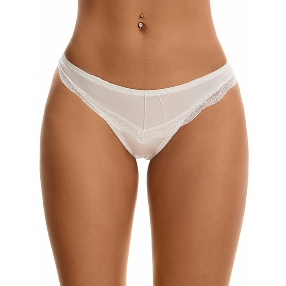 Unique Bargains Silky Hipster Satin  Low Waisted Panties M White