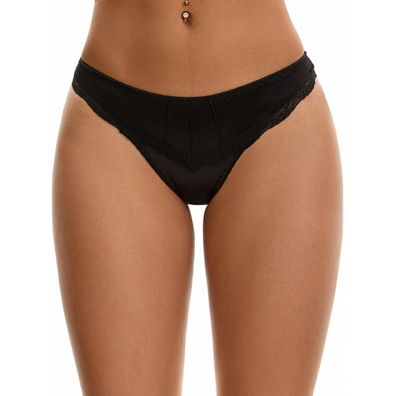 Unique Bargains Silky Hipster Satin Low Waisted Panties S Black