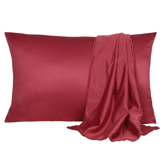 Unique Bargains Silky Satin Pillow Cases Covers Set of 2 Burgundy Queen
