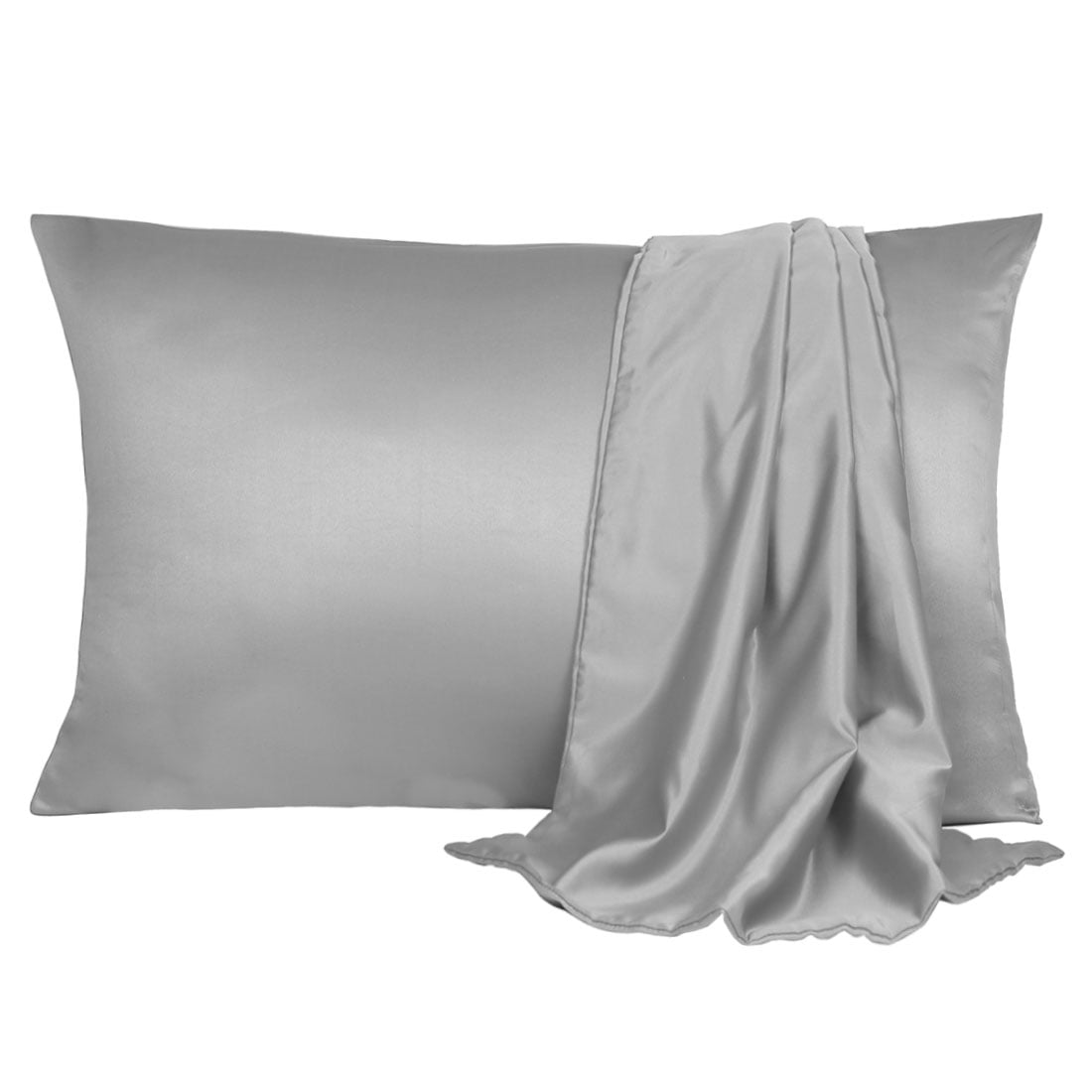 Unique Bargains Silky Satin Pillow Cases Covers Set of 2 Gray King