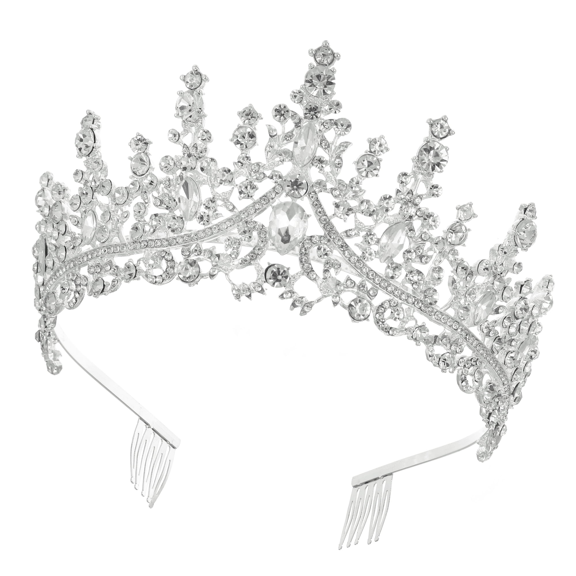 Unique Bargains Silver Tone Crystal Tiara Crowns Elegant Princess Crown with Combs Tiaras Hair Accessories