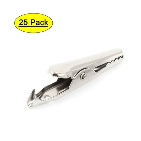 Unique Bargains Silver Tone Lab Non-Insulated Electric Test Probe Metal Alligator Clips 35mm/1.4' 25Pcs