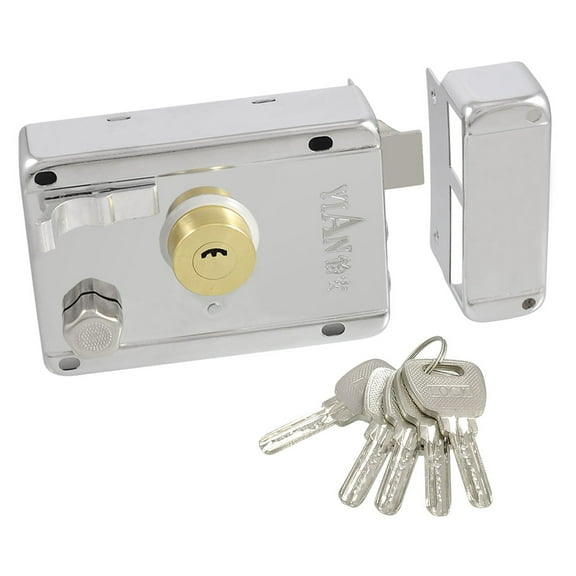 Unique Bargains Silver Tone Metal Left Hand Deadbolt Rim Night Latch Door Lock 5 Keys Set