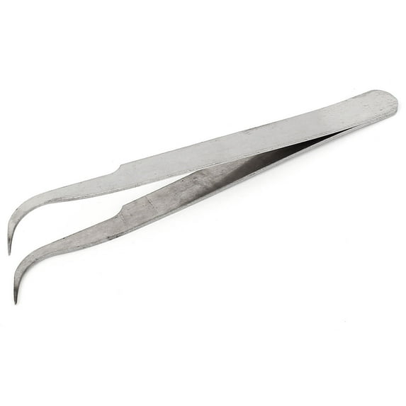 Unique Bargains Silver Tone Stainless Steel Bent Curved Pointed Tip Tweezers Pliers Repair Tool