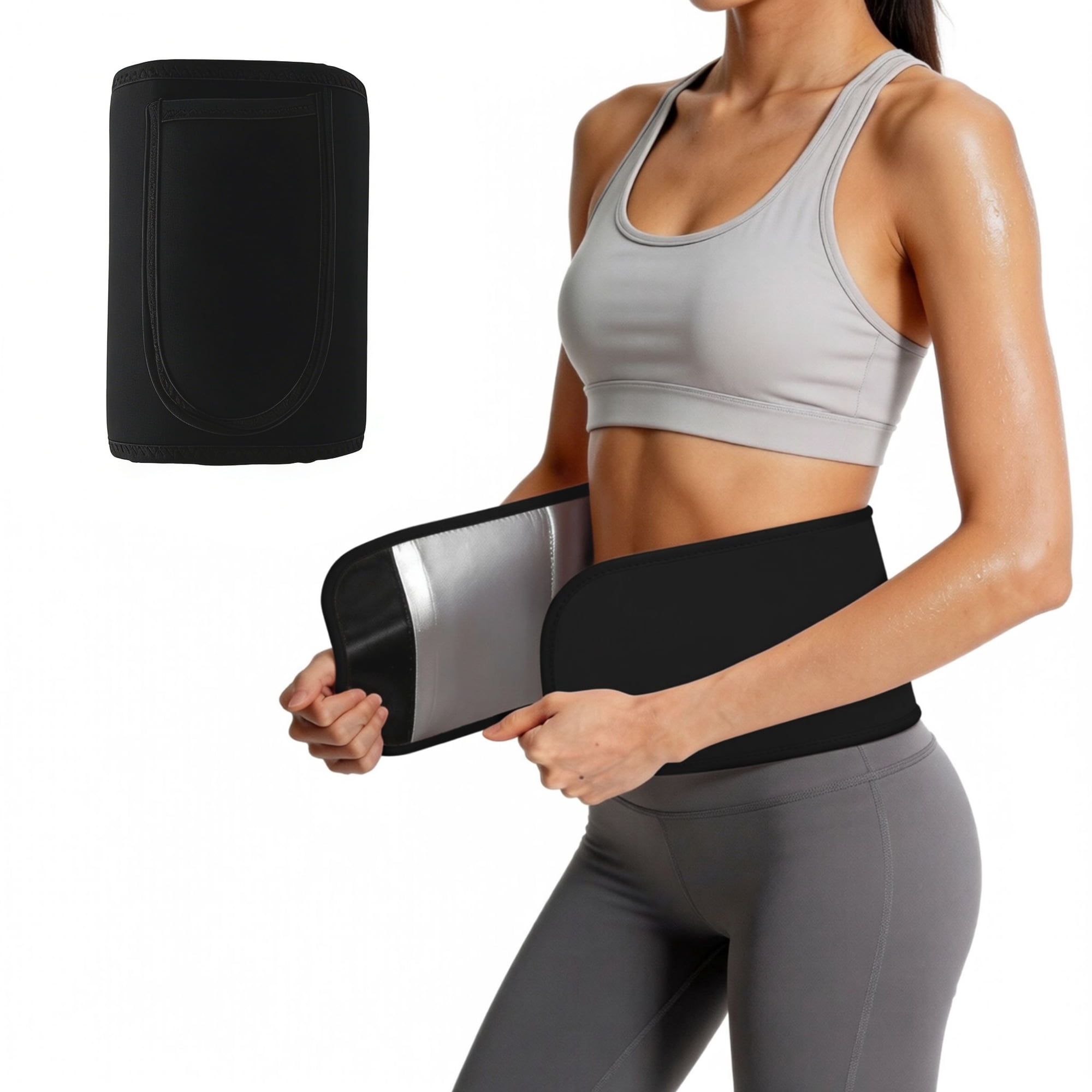 Unique Bargains Silver-ion Sweat Anti-Slip Waist Belt with Pocket L Black
