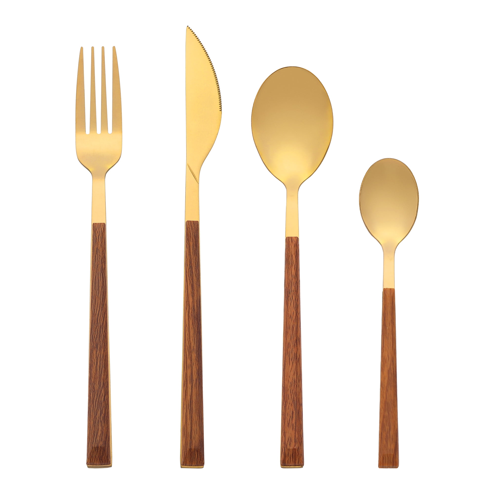 Unique Bargains Silverware Set Durable Stainless Steel Flatware Gold 16 Pcs