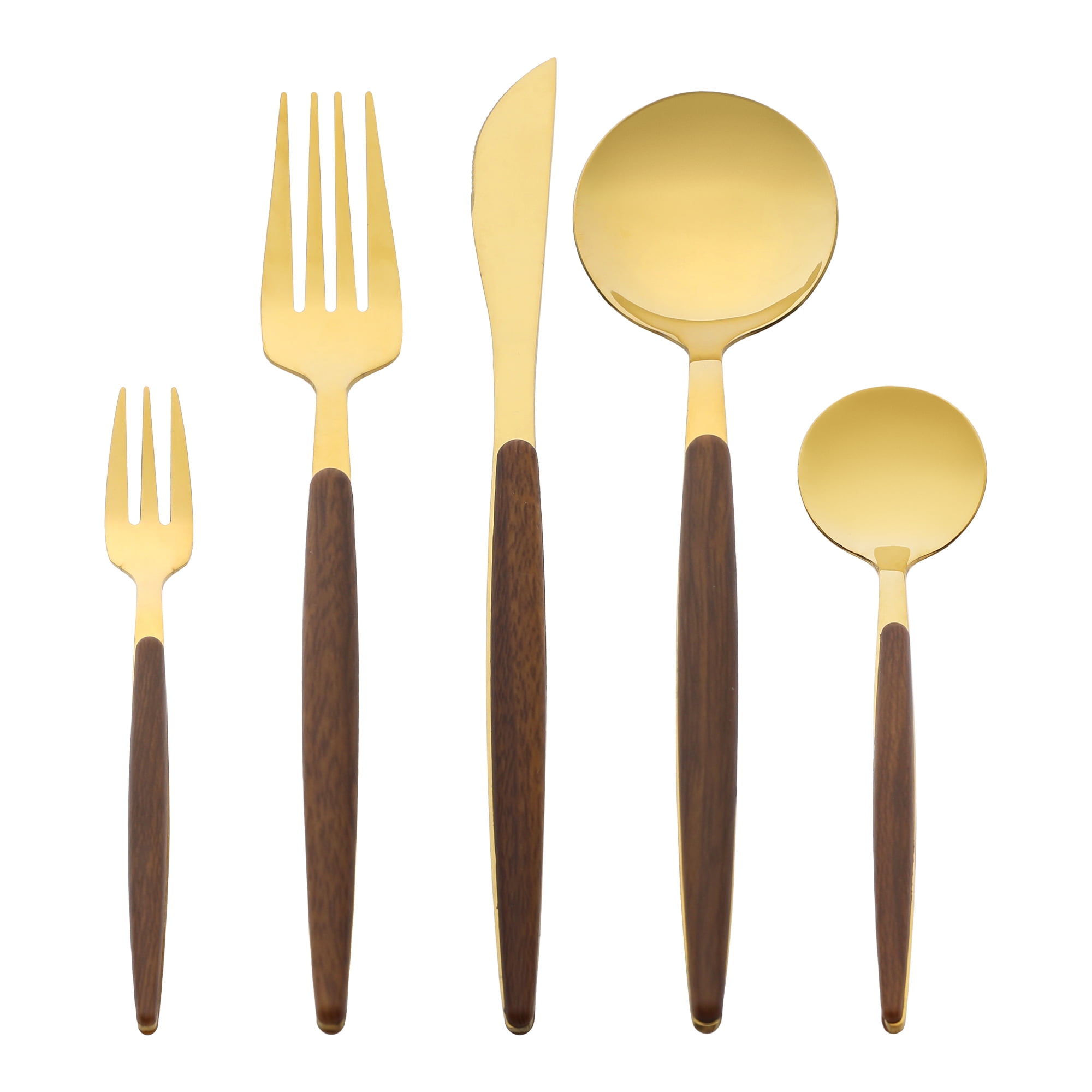 Unique Bargains Silverware Set Stainless Steel Flatware Gold 5 Pcs