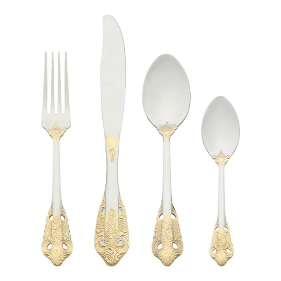 Unique Bargains Silverware Set Stainless Steel Flatware Silver Gold 4 Pcs
