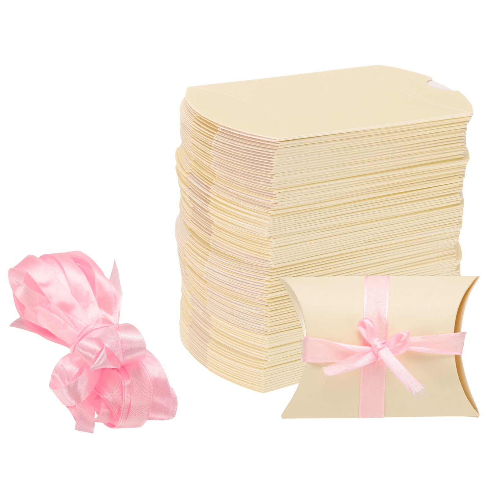 Unique Bargains Simple Gift Boxes with Ribbons Presents Paper Candy Favor Boxes Beige