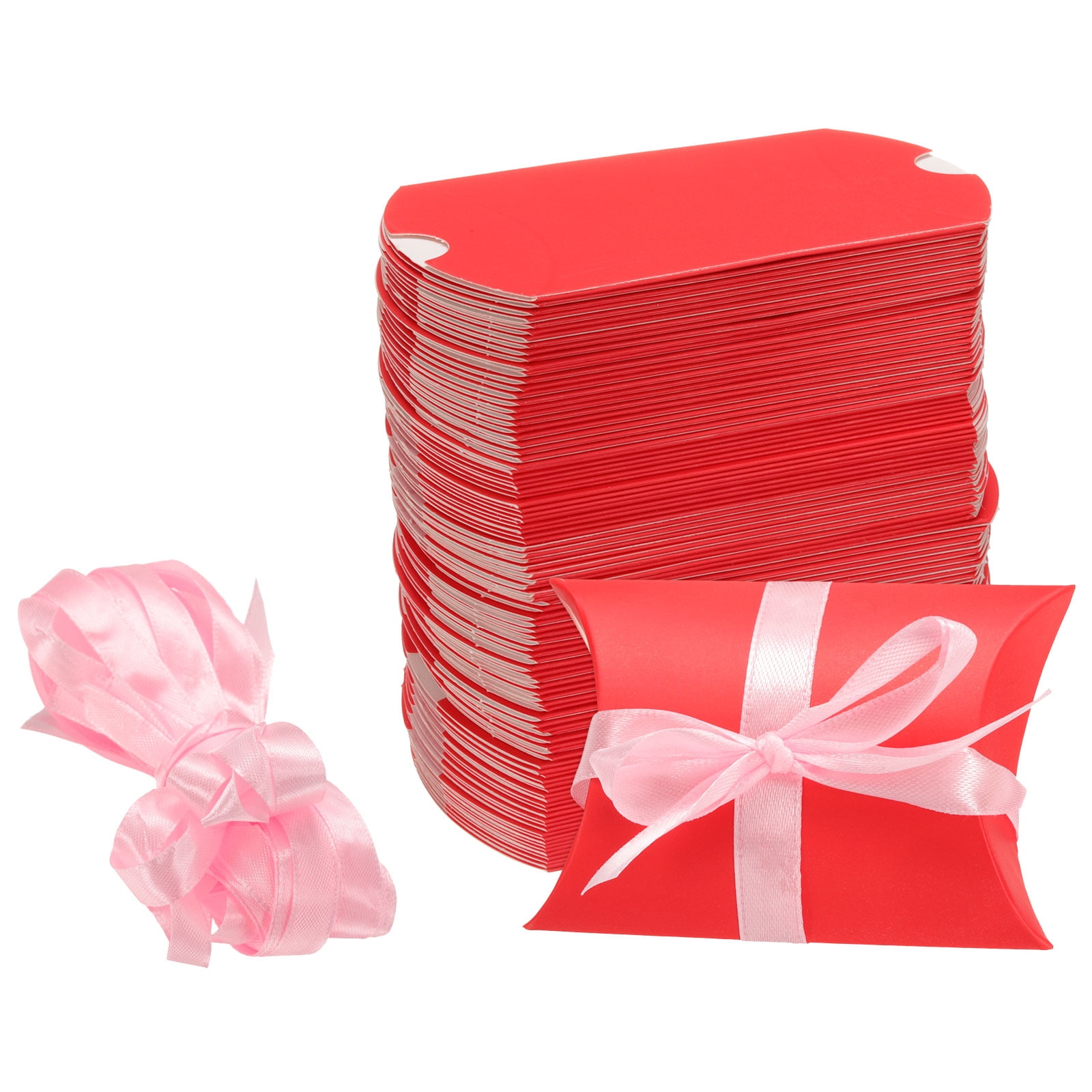 Unique Bargains Simple Gift Boxes with Ribbons Presents Paper Candy Favor Boxes Red