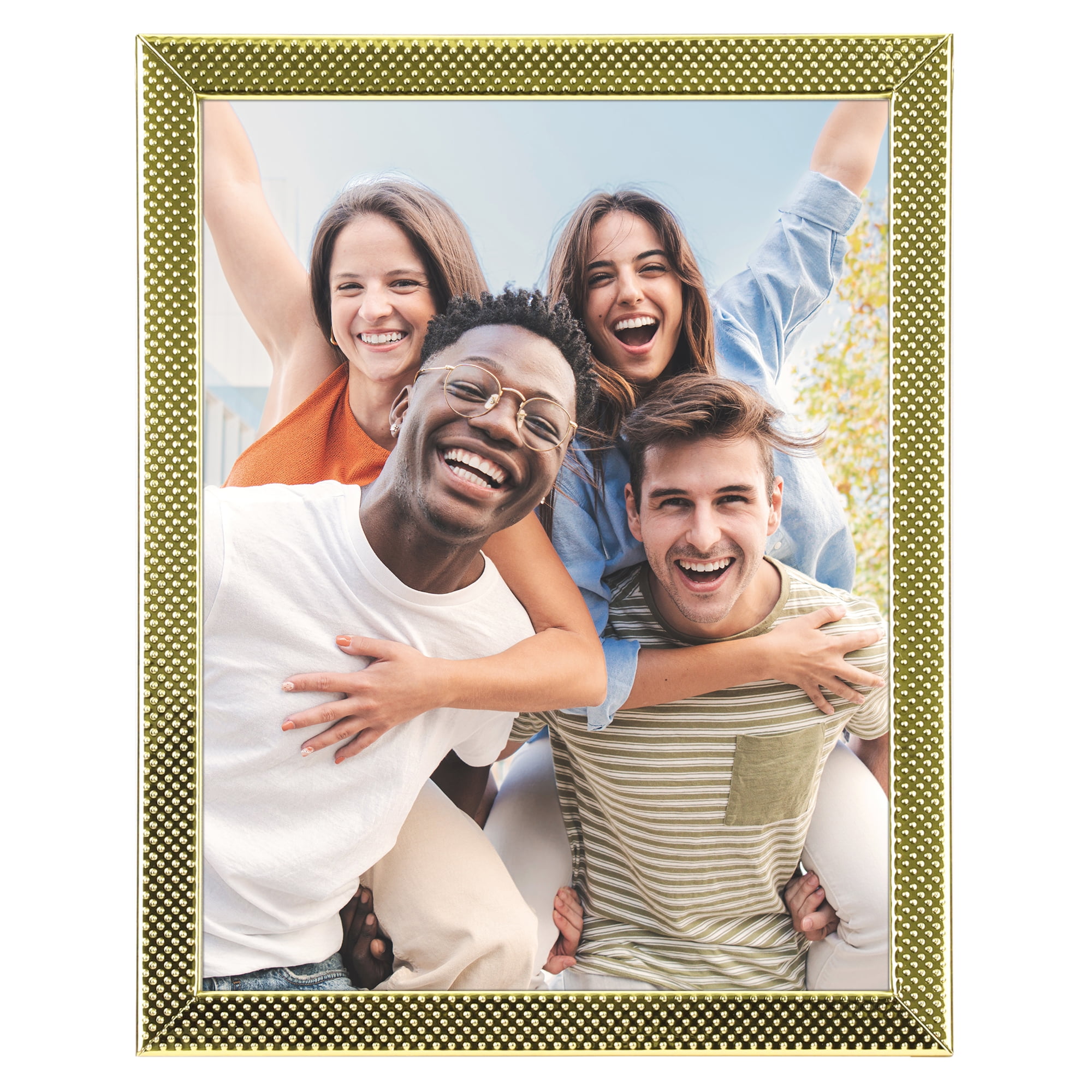 Unique Bargains Simple Picture Frames Metal Photo Frame with Real Glass Gold 8x10"