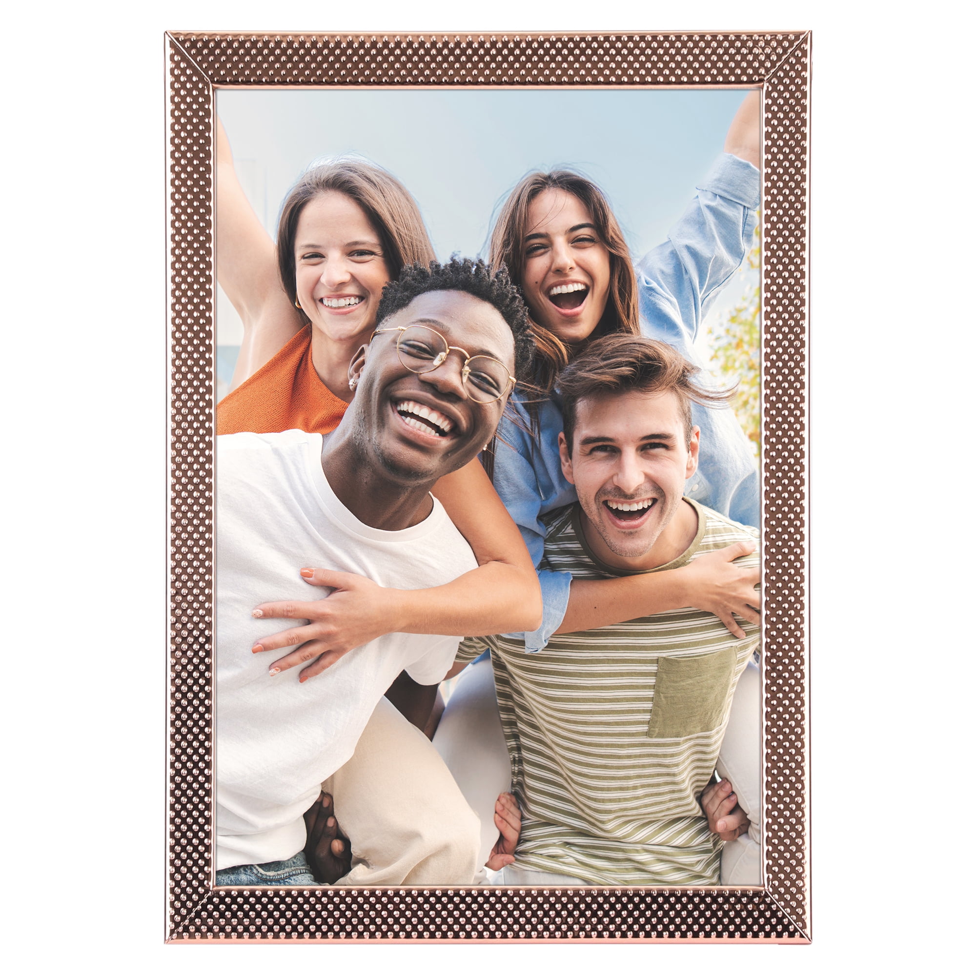 Unique Bargains Simple Picture Frames Metal Photo Frame with Real Glass Rose Gold 5x7"