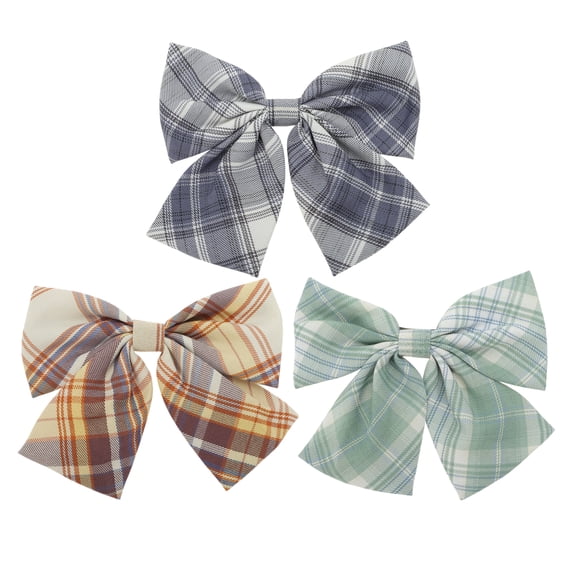 Unique Bargains Simple Plaid Bow Hair Clips Cyan Navy Blue Brown Yellow 3 Pcs