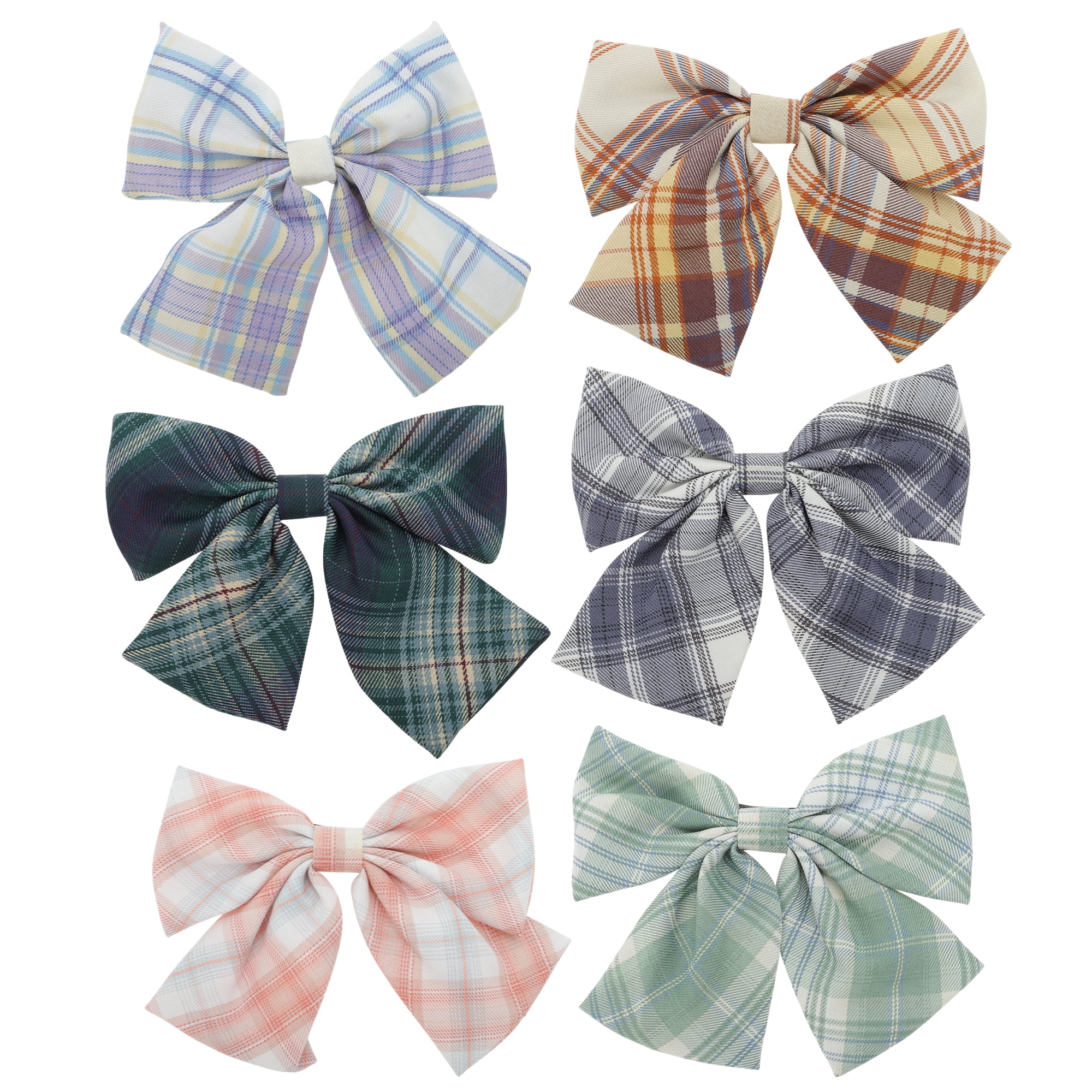 Unique Bargains Simple Plaid Bow Hair Clips Multicolor 6 Pcs