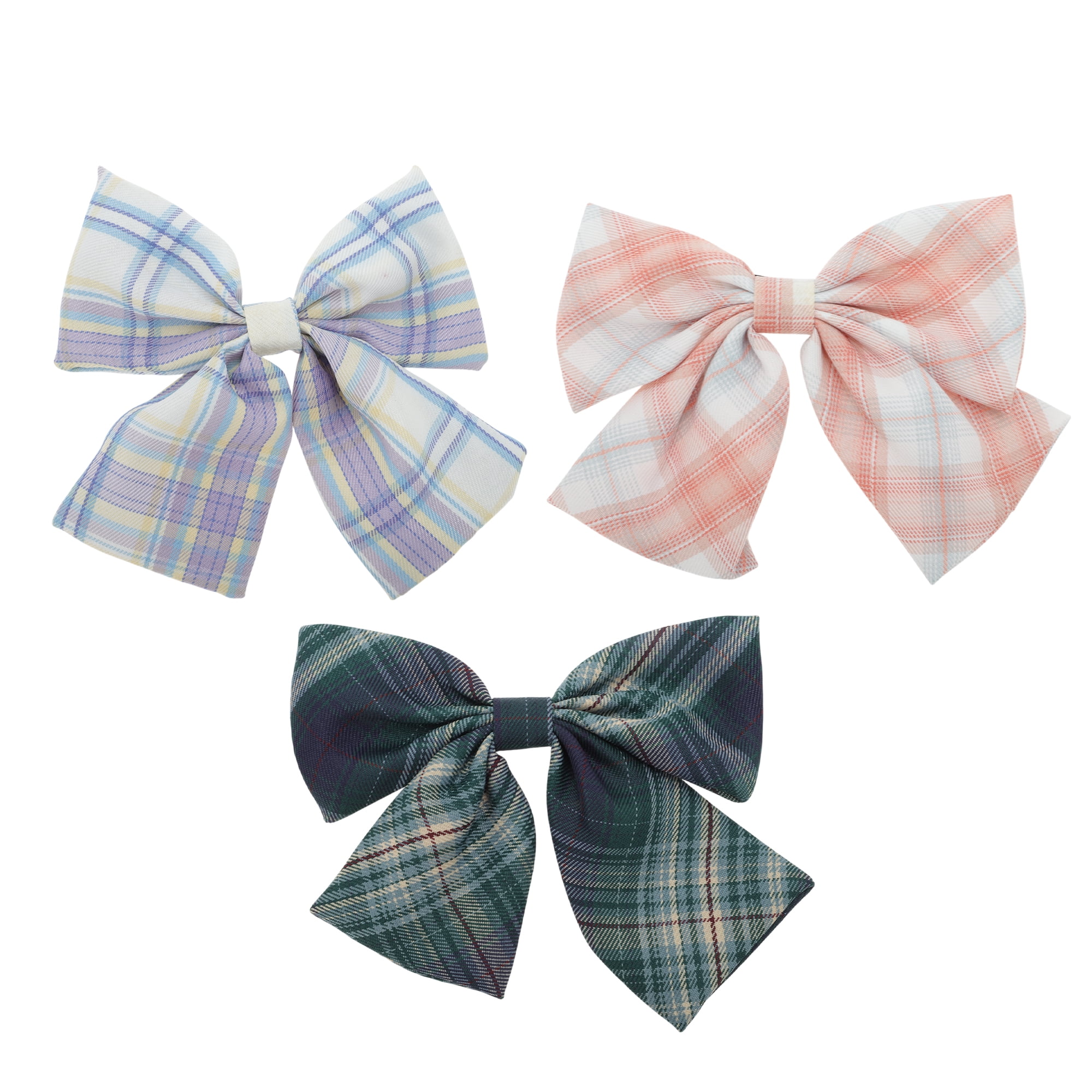 Unique Bargains Simple Plaid Bow Hair Clips Pink Navy Blue Purple 3 Pcs