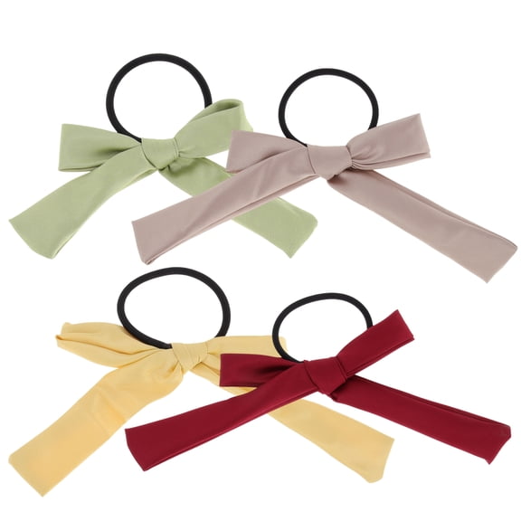 Unique Bargains Simple Solid Bow Ribbon Hair Elastic Band Green Red Yellow Pink 4 Pcs