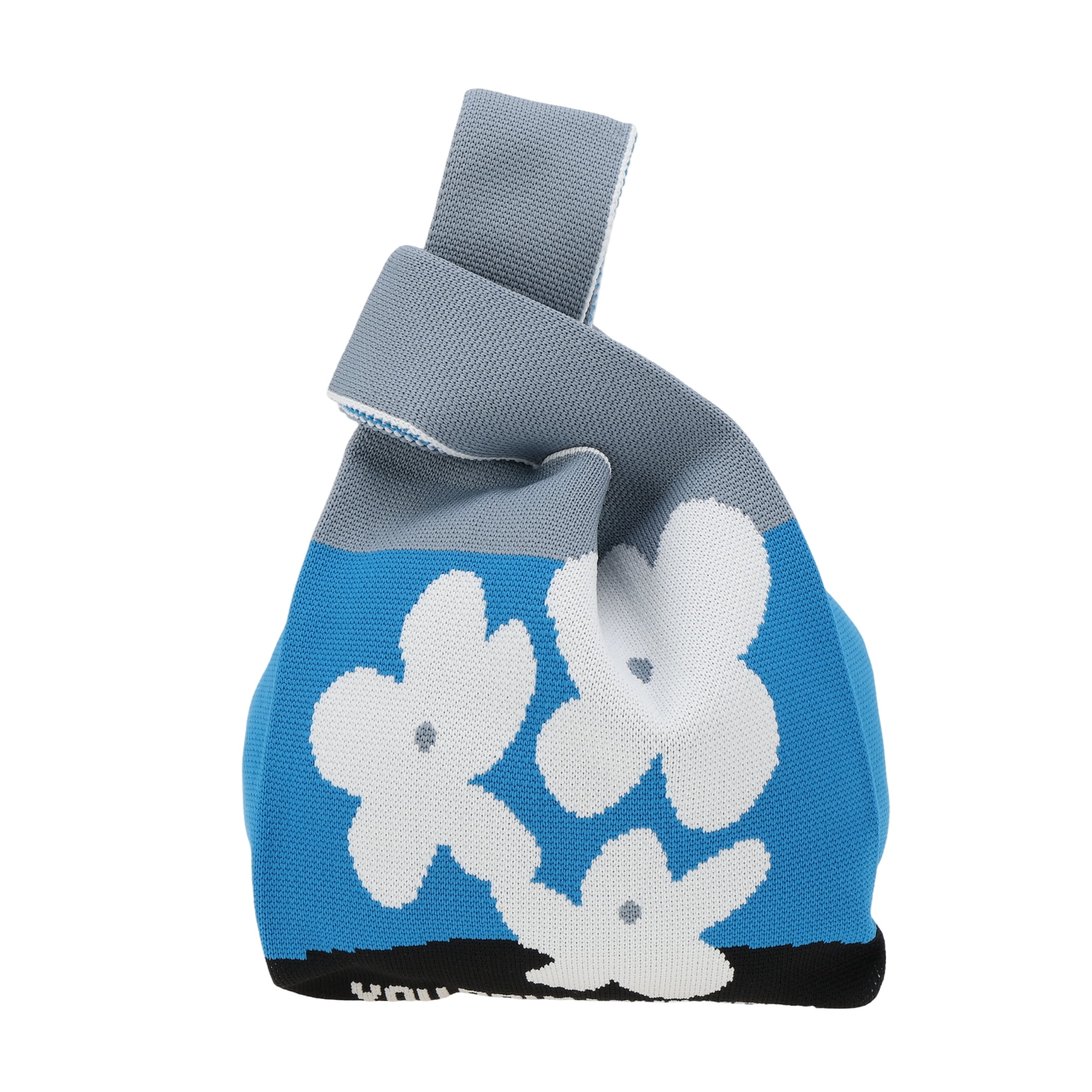 Unique Bargains Simple Stylish Flower Letter Knitted Wrist Bag for Everyday Use Blue