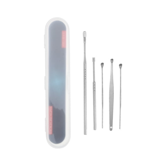 Unique Bargains Single Spiral Earwax Cleaning Tool Kit Silver Tone Five Pieces Included