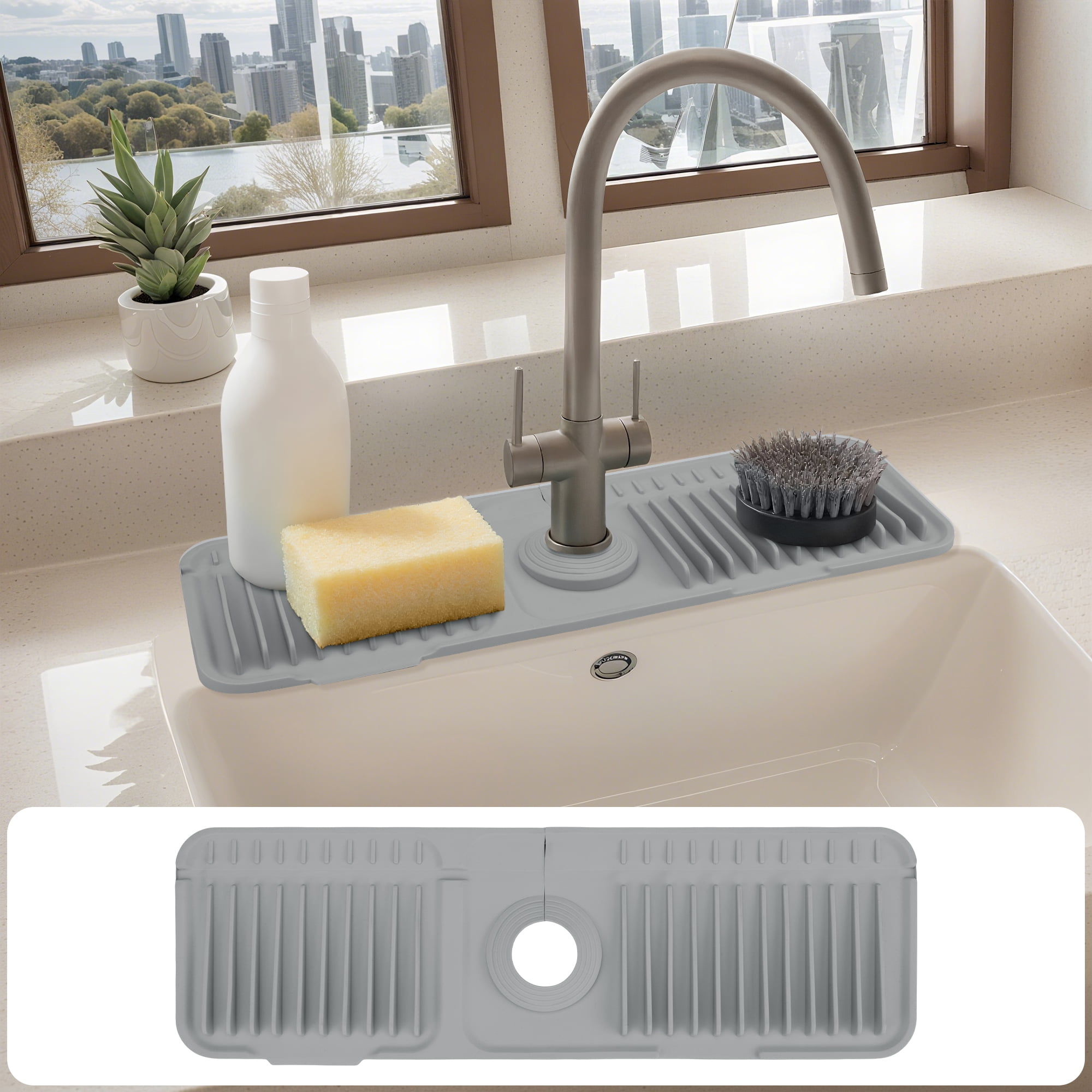 Unique Bargains Sink Splash Guard Mat with Adjustable Button Dark Gray 17.7*5.5*0.8 inch