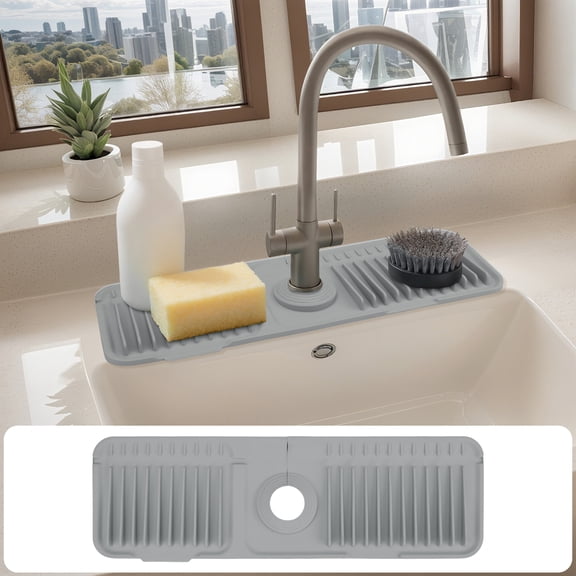 Unique Bargains Sink Splash Guard Mat with Adjustable Button Dark Gray 17.7*5.5*0.8 inch