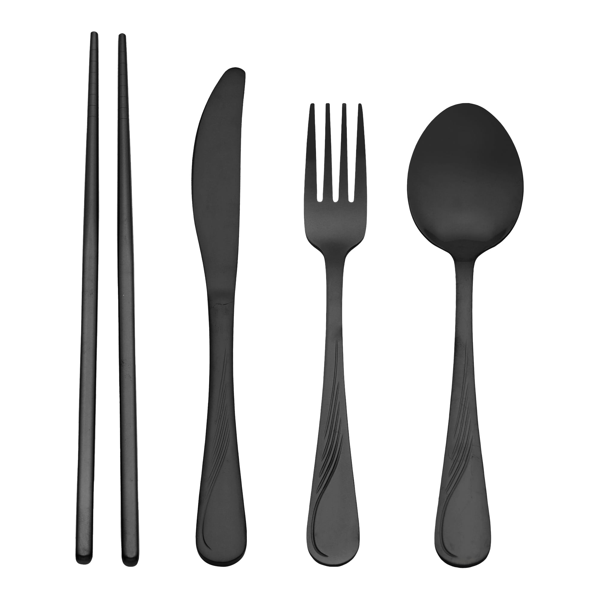 Unique Bargains Sleek and Stylish Durable Stainless Steel Flatware Set Black 4pcs