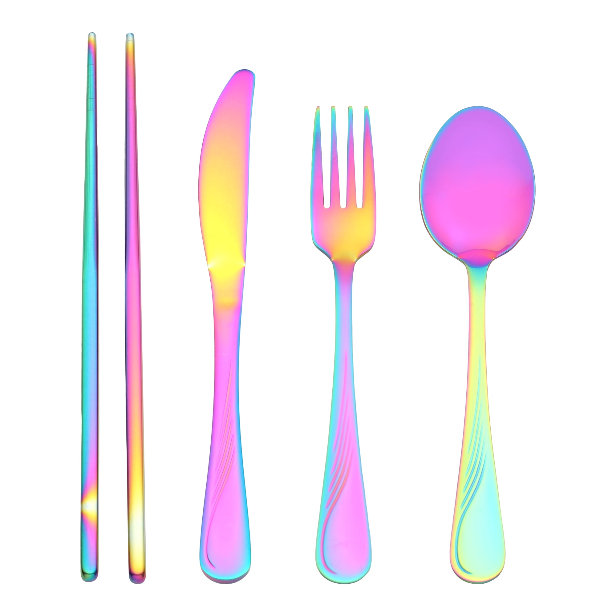 Unique Bargains Sleek and Stylish Durable Stainless Steel Flatware Set Colorful 4pcs