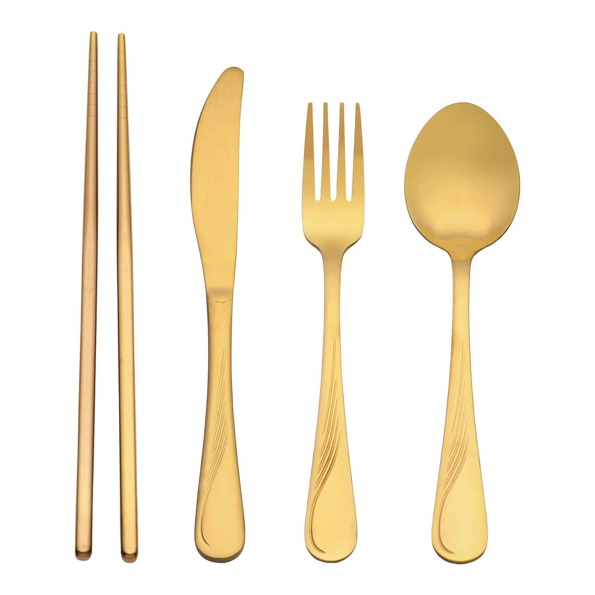 Unique Bargains Sleek and Stylish Durable Stainless Steel Flatware Set Gold 4pcs
