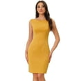 thumbnail image 1 of Unique Bargains Sleeveless Sheath Dress Women's Boat Neck Casual Office Dresses XL Yellow, 1 of 6