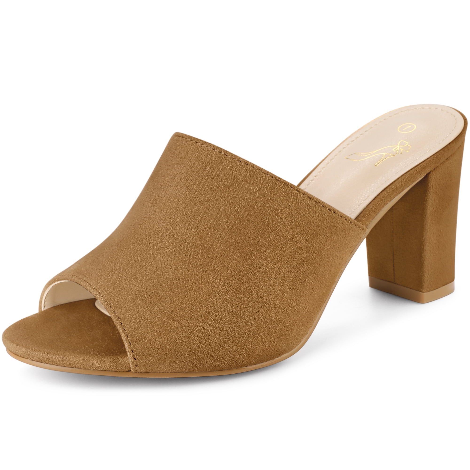 Brown block heel mules hotsell
