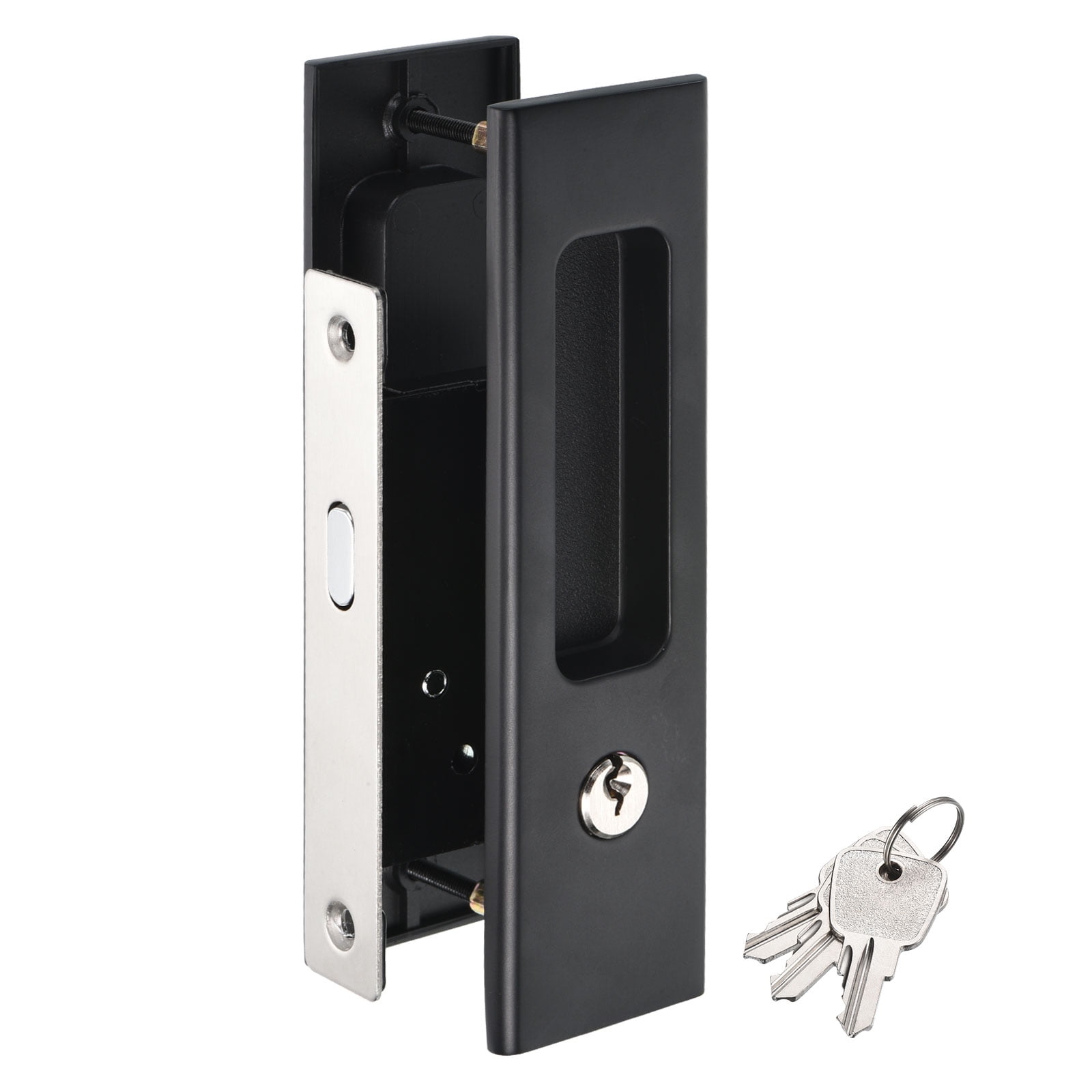 Unique Bargains Sliding Door Lock Invisible Recessed Handle Latch Door Hardware Lock Black