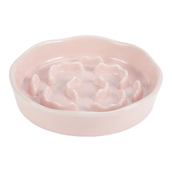 Unique Bargains Slow Feeder Dog Bowls Ceramic Slow Feeder for Small Breeds Cat & Dog Slow Feeder Bowl Prevents Fast Eating and Black Chin Light Pink 1 Pc