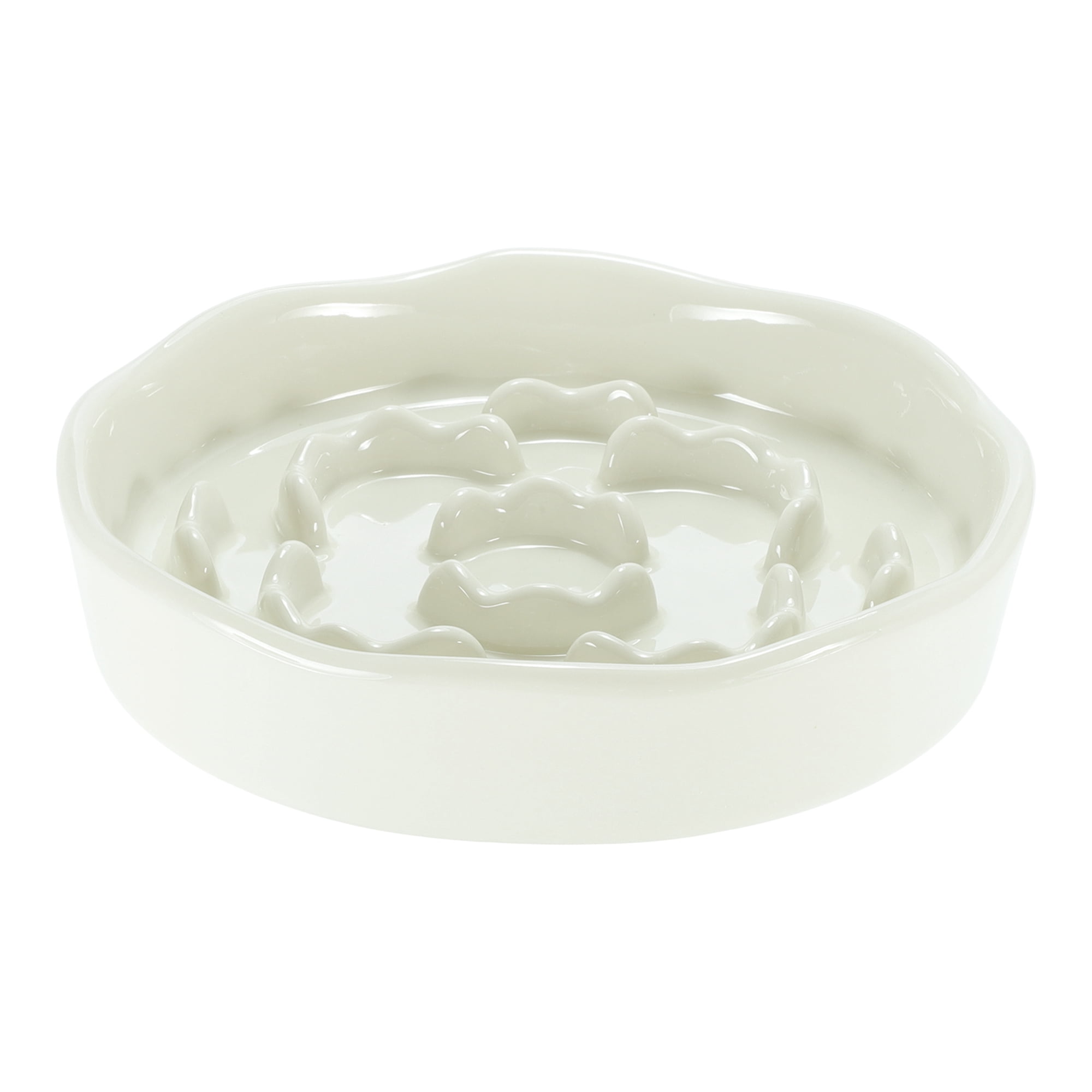 Unique Bargains Slow Feeder Dog Bowls Ceramic Slow Feeder for Small Breeds Cat & Dog Slow Feeder Bowl Prevents Fast Eating and Black Chin Beige 1 Pc