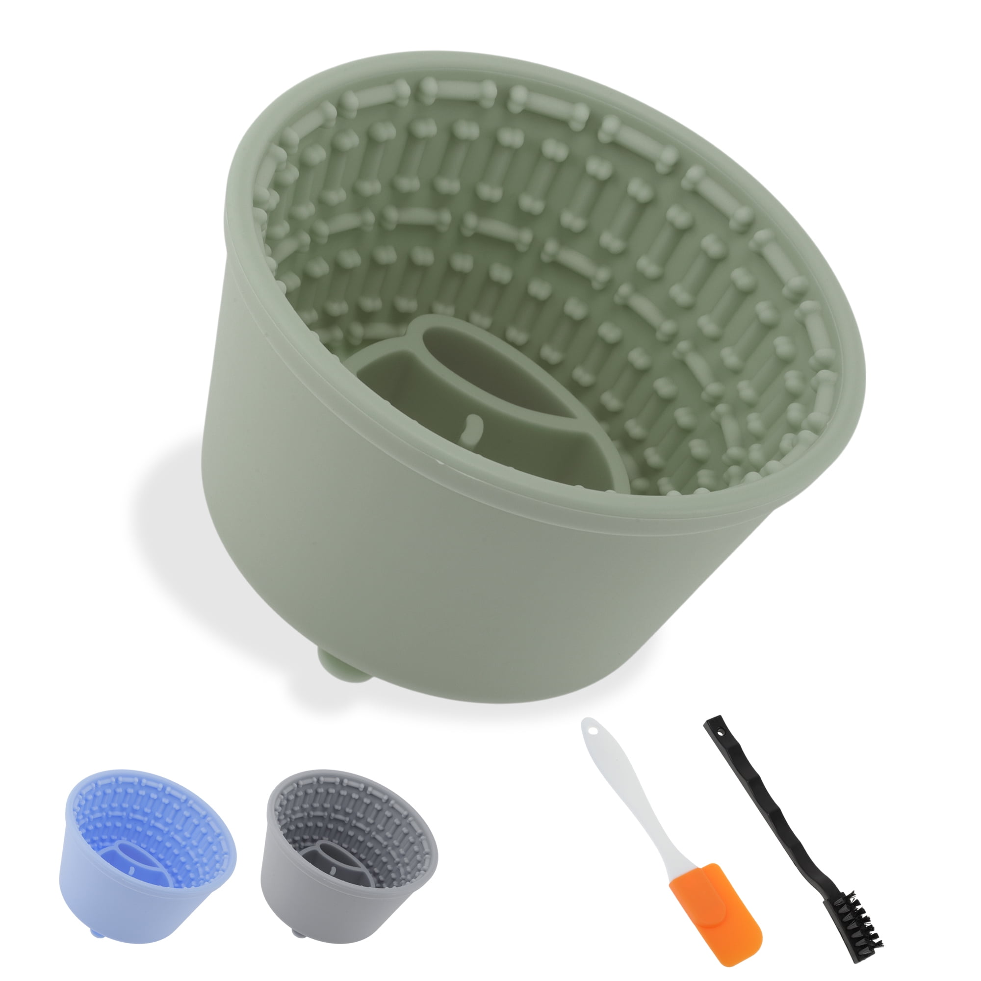 Unique Bargains Slow Feeder Dog Bowls Silicone Dog Lick Bowl with Brush & Scraper Non-Slip Base Slow Feeder for Anxiety Alleviating & Oral Health Deep Green