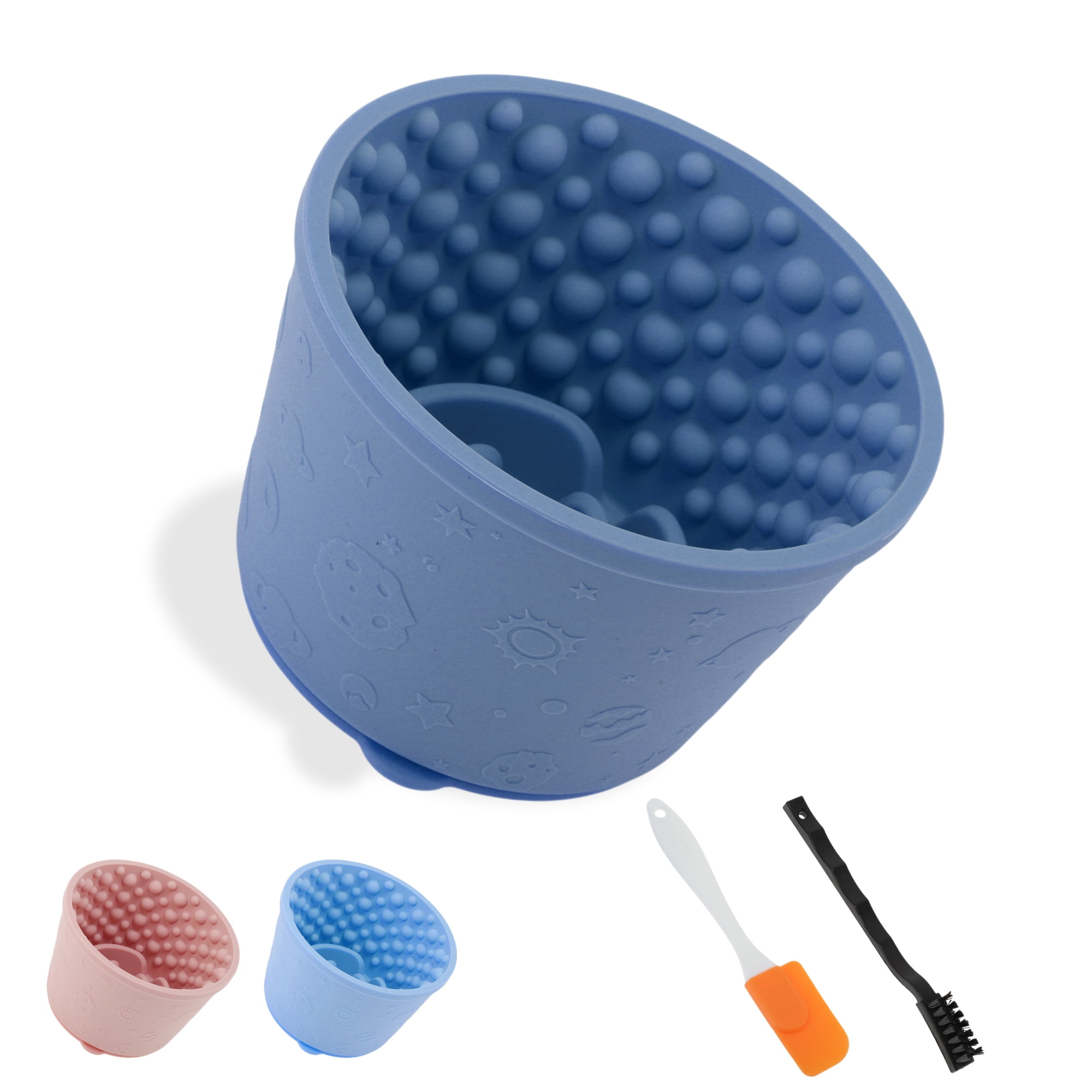 Unique Bargains Slow Feeder Dog Bowls Silicone Dog Lick Bowl with Brush & Scraper Non-Slip Base Slow Feeder for Anxiety Alleviating & Oral Health Navy Blue