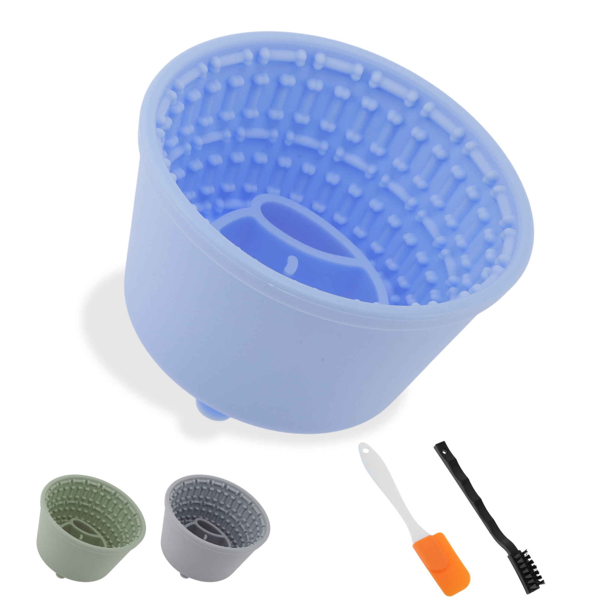 Unique Bargains Slow Feeder Dog Bowls Silicone Dog Lick Bowl with Brush & Scraper Non-Slip Base Slow Feeder for Anxiety Alleviating & Oral Health Sky Blue