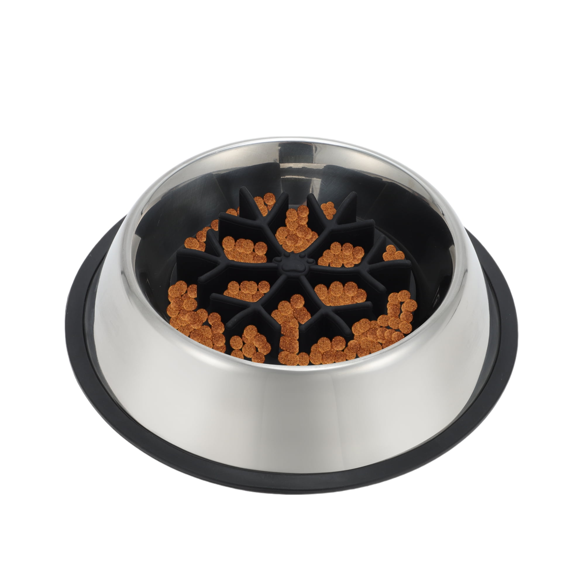 Unique Bargains Slow Feeder Dog Bowls Stainless Steel Black