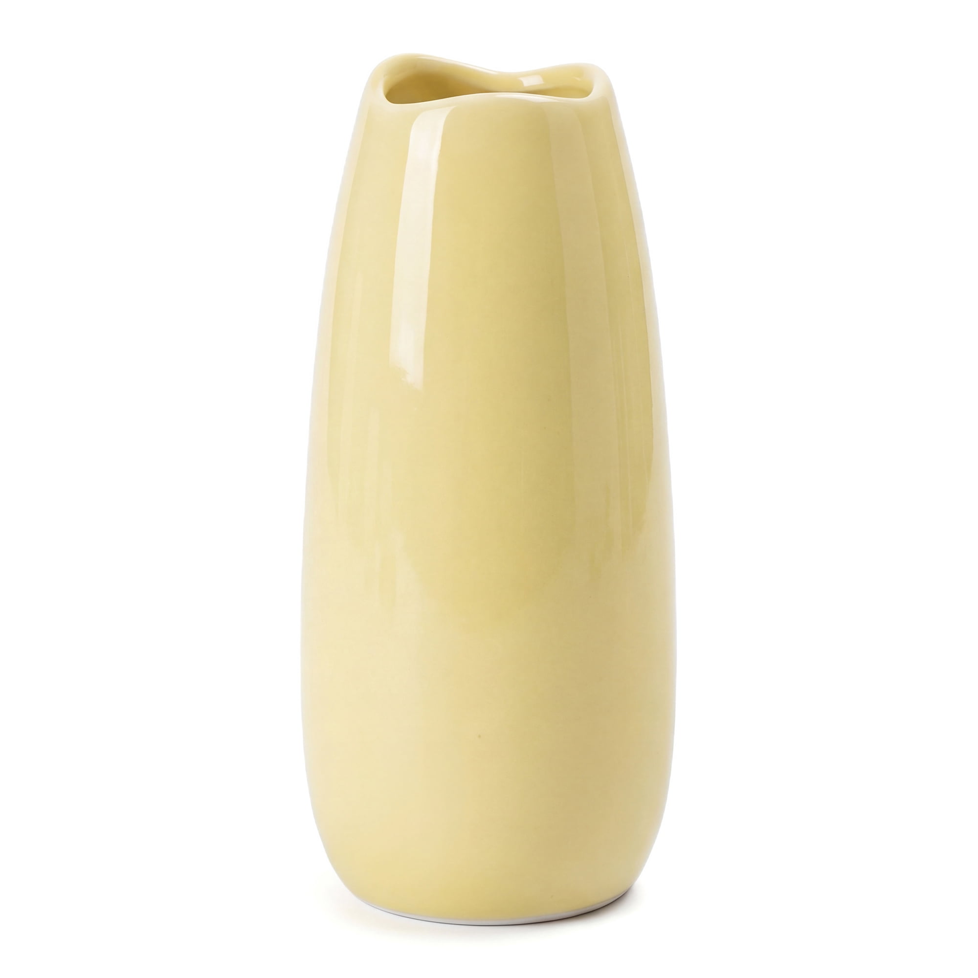 Unique Bargains Small Ceramic Bud Modern Cylinder Ribbed Decorative Flower Vase Yellow