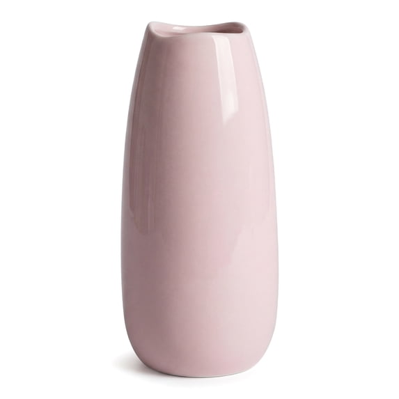 Unique Bargains Small Ceramic Bud Modern Cylinder Vase Ribbed Decorative Flower Vase Pink