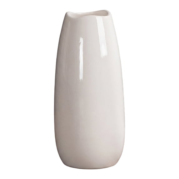 Unique Bargains Small Ceramic Bud Modern Cylinder Vase Ribbed Decorative Flower Vase White